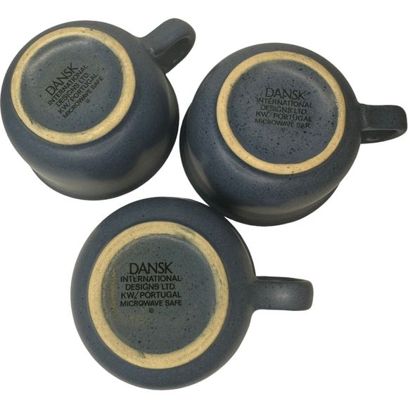 Set Of 3 Dansk Mesa Blue Coffee Tea Cup Mugs 4" Portugal Danish Modern - Picture 9 of 14